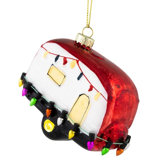 Decked Out Holiday Camper Glass Christmas Ornament - 3" - White and Red By Northlight | Michaels®